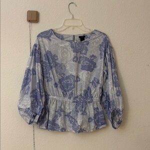 Women's Blue Floral Peplum Blouse